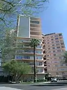 Front view of the Phoenix Towers. The towers were built in 1957 and are located at 2201 N. Central Avenue. Phoenix Towers was built as a resident-owned cooperative community, Phoenix Towers is now considered an outstanding example of mid-century architecture and was listed in the National Register of Historic Places on January 2, 2008, reference #07001334.