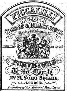 A Crosse & Blackwell label for piccalilli, c. 1867