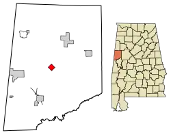 Location of Carrollton in Pickens County, Alabama.