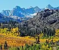 Mt. Wallace's summit centered (behind ridge)Picture Peak (left), Mt. Haeckel in upper right. Clyde Spires far left.