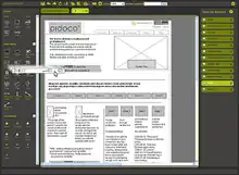 Screenshot of Pidoco Usability Suite showing how wireframe prototypes are edited using drag and drop handling