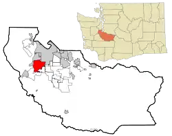 Location of Lakewood in Pierce County and Washington