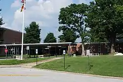 The entrance to Pikesville High School, located at the intersection of Labyrinth Road and Smith Avenue.