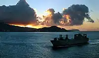 USNS Pililaau (T-AKR 304) passes Diamond Head Crater in Honolulu, Hawaii, July 12, 2008