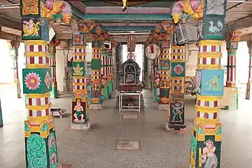 Mandapa of a temple in South India. Much temple sculpture was originally painted.