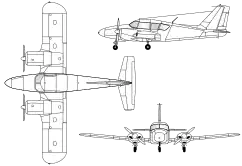 3-view line drawing of the Piper PA-23-250 Aztec