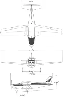 3-view line drawing of the Piper PA-24-180 Comanche