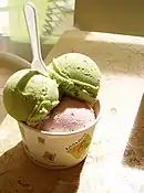 Pistachio and strawberry ice cream