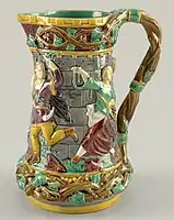 Jug with dancing medieval figures, 1868