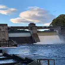 Water flowing over the Pitlochry Dam