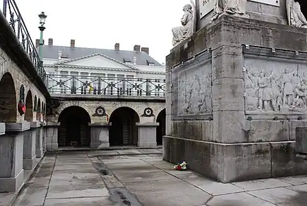 Galleries of the funerary crypt and partial view of the bas-reliefs of the base