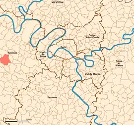 Location (in red) within Paris inner and outer suburbs