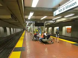 The platform at 16th Street Mission station, 2017