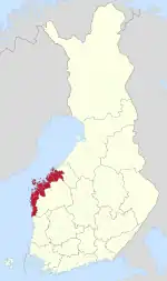 Ostrobothnia on a map of Finland