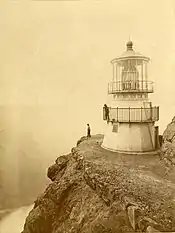 Point Reyes light tower in 1871, shortly after completion. (Eadweard Muybridge photograph)