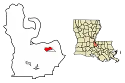 Location of New Roads in Pointe Coupee Parish, Louisiana.