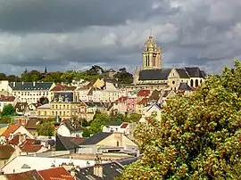 A view of the cathedral of Saint-Maclou, from the Garden of Five Senses, on the promontory of the castle