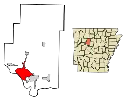 Location of Russellville in Pope County, Arkansas.