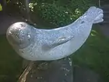 A statue of a seal named Popeye in Fairweather Park