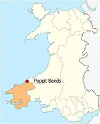 Poppit Sands, showing its location within Pembrokeshire