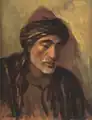 Portrait of a Lebanese villager. Oil on plywood by Moustafa Farroukh, 1939