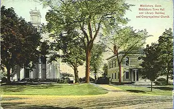 Town Hall/Library and Congregational Church, c. 1910