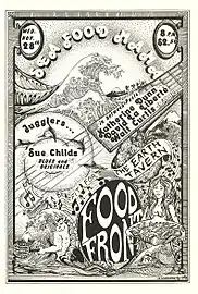 Advertising poster for Bob Gardiner's multi-media fundraiser event on behalf of The Food Front, November 28, 1979, at The Earth Tavern, Portland, OR.