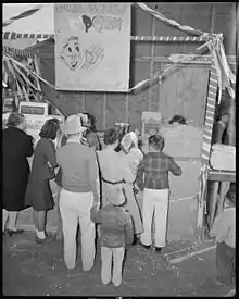 Pop corn stand run by girl scouts at the New Year's Fair in Poston, Arizona