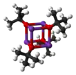 Ball-and-stick model of the cubane tetramer that potassium tert-butoxide adopts in