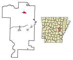 Location of Des Arc in Prairie County, Arkansas.