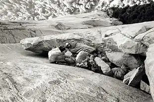 Chuck Pratt bivouacking on El Capitan