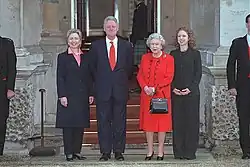 President Bill Clinton, First Lady Hillary Clinton and Chelsea Clinton with Queen Elizabeth II at Buckingham Palace, 2000