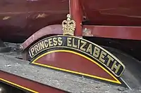 Princess Elizabeth's nameplate with the crown placed above, showing the engine has worked the royal train.