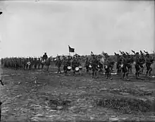 PPCLI parading with the pipes and drums at its head, July 1917.