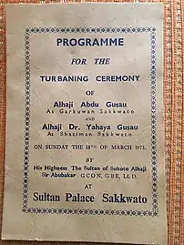 Programme of events Gusau turbaning ceremony