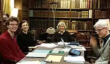 Meeting of the editing team for the Lüne letters project in the Old Library, St Edmund Hall, University of Oxford (from left to right: Edmund Wareham, Lena Vosding, Eva Schlotheuber, Torsten Schaßan)