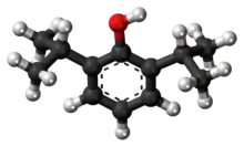 Ball-and-stick model of propofol