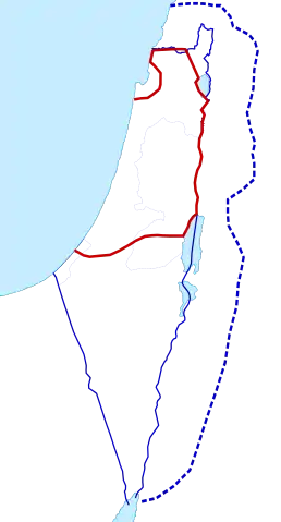 Map of Palestine with three proposed boundaries, one of which was accepted