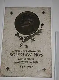 Plaque commemorating Bolesław Prus, "great writer and teacher of the nation, 1847–1912"