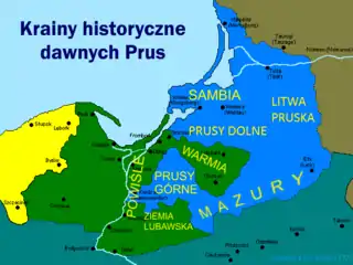 Prusy Dolne on the map of the region of Prussia