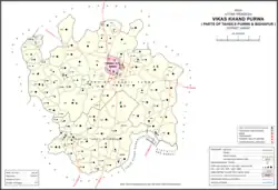 Map showing Tikar Khurd (#575) in Purwa CD block