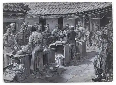 Wounded Chinese prisoners getting medical treatment at Pyongyang, Korea, during the first Sino-Japanese War (1894–1895)