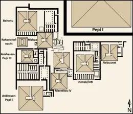 Map of the necropolis of pyramids, primarily the Queens pyramids