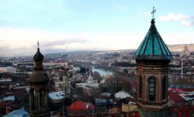 View of Old Tbilisi with the cupolas of the Church of Saint George in the foreground