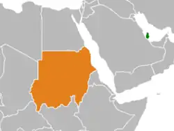 Map indicating locations of Qatar and Sudan