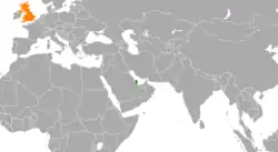 Map indicating locations of Qatar and United Kingdom