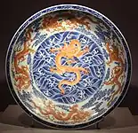 Qing-dynasty dish with dragon on wave background