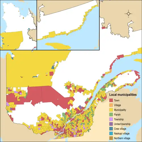 Quebec's local municipalities by type