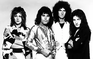 Queen c. 1975. From left to right: Roger Taylor, Freddie Mercury, Brian May, and John Deacon