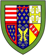 alt = A shield displaying the coat of arms of Queens' College, Cambridge